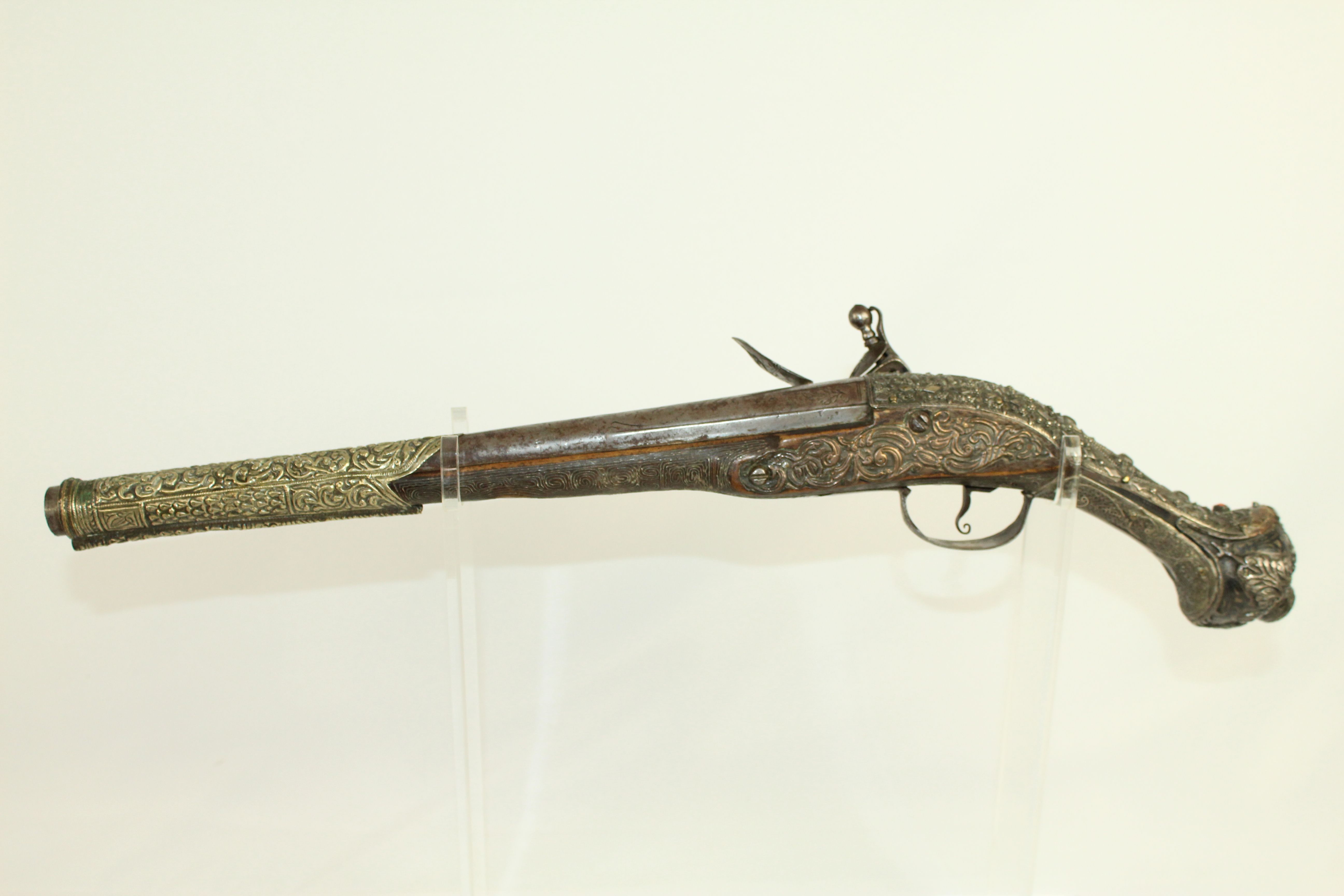 Ottoman Turkish Flintlock Pistol Ornate Engraved Antique Firearm 014