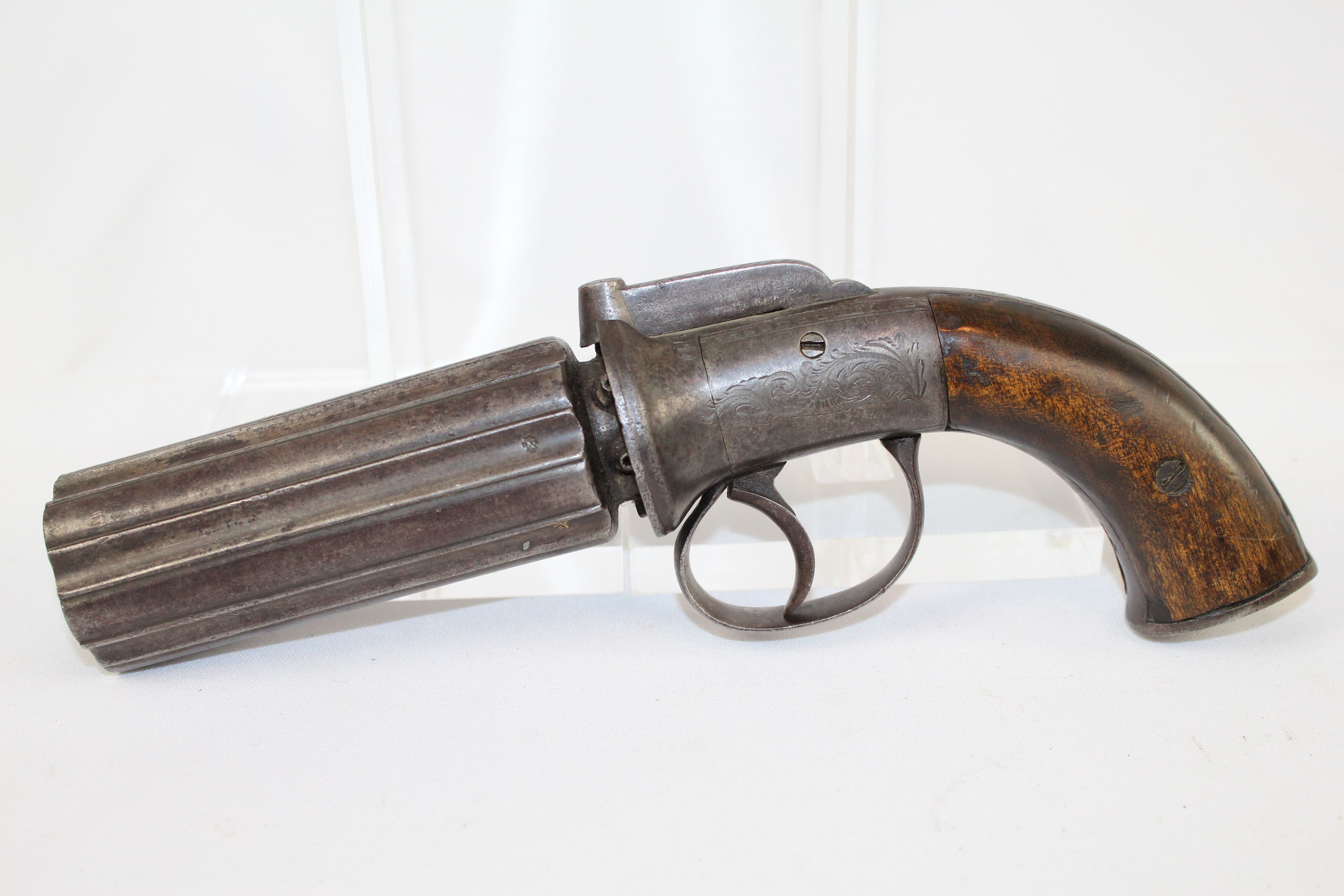 British English Percussion Pepperbox Revolver Pistol Antique Firearms