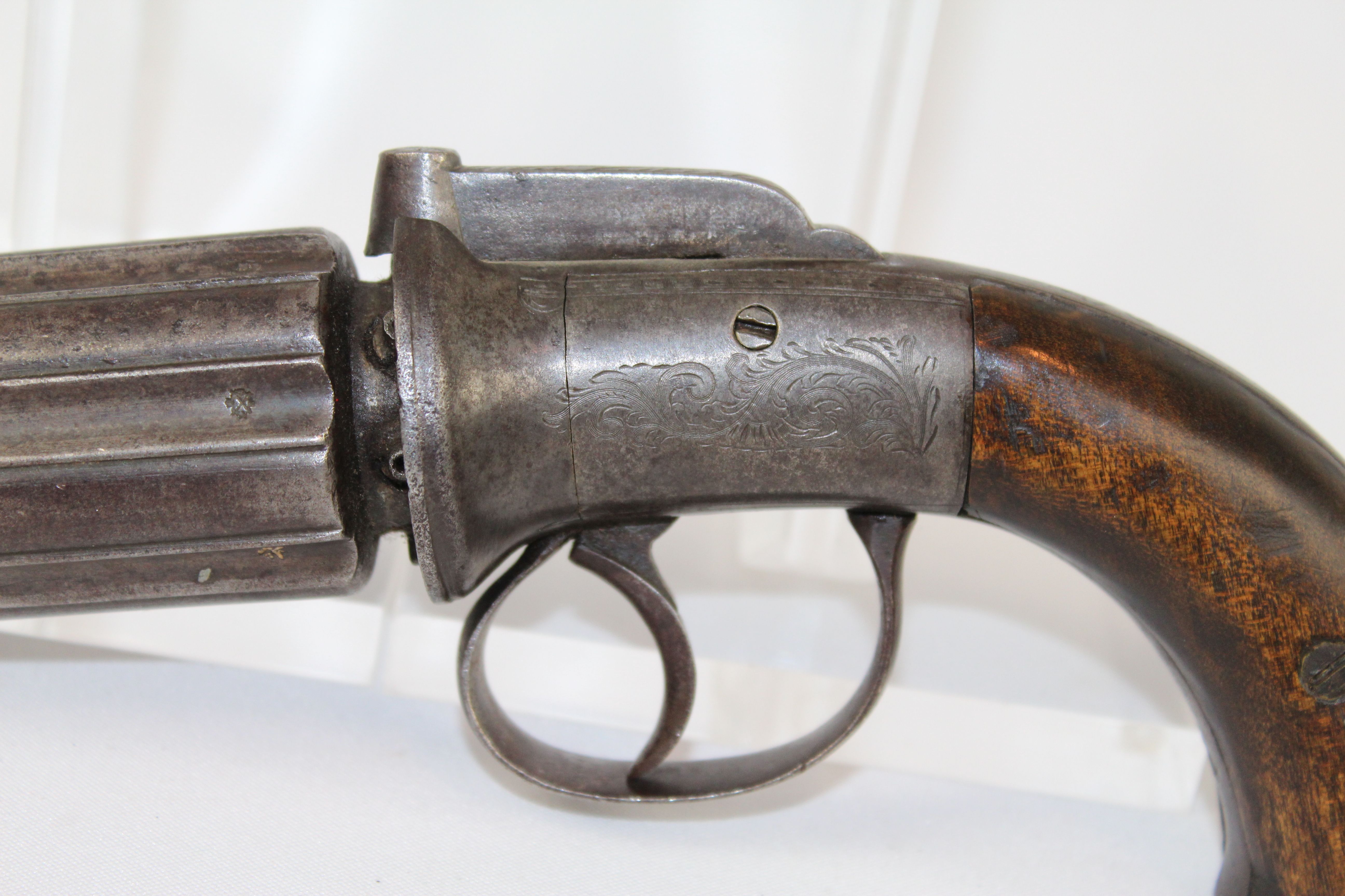 British English Percussion Pepperbox Revolver Pistol Antique Firearms
