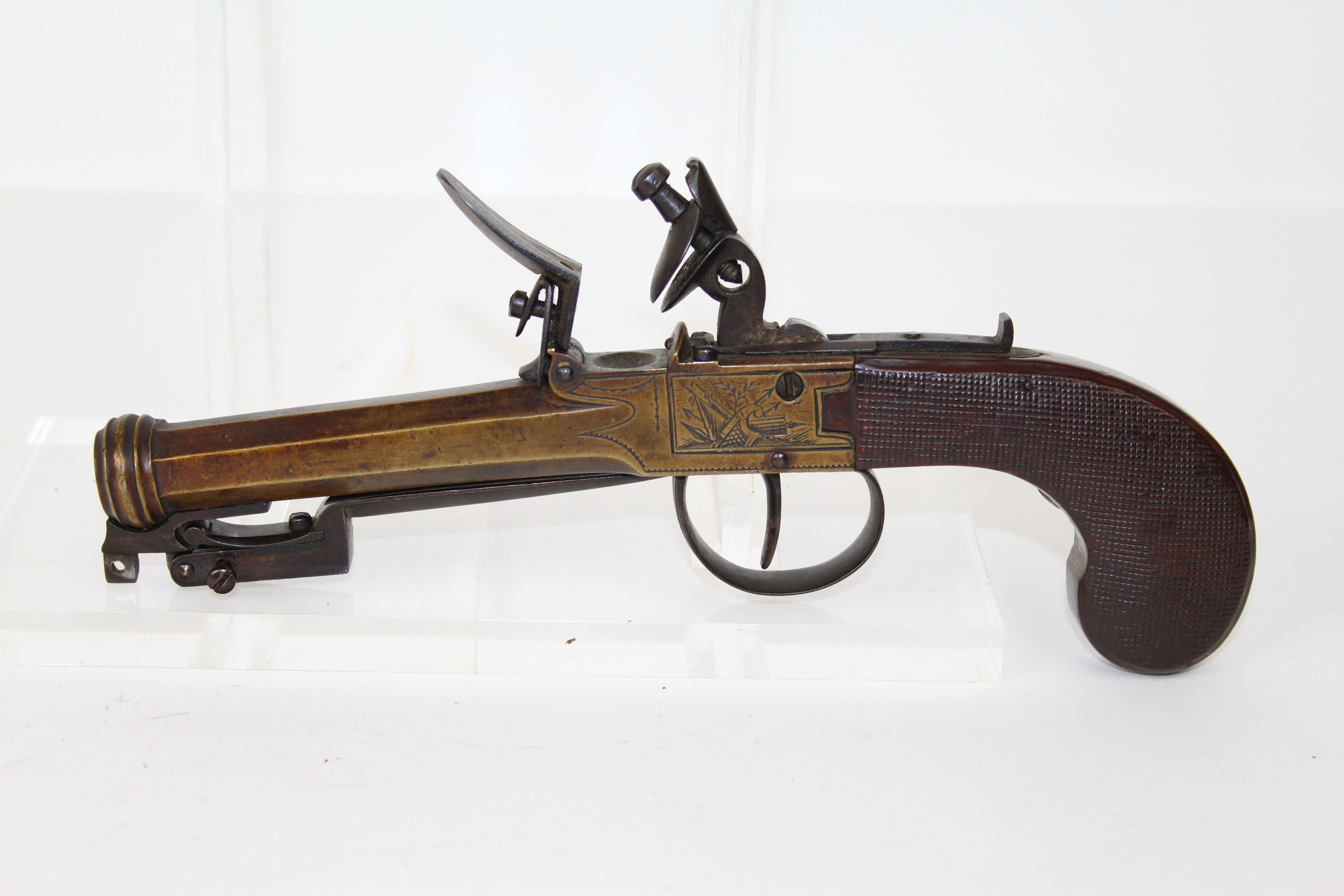 Engraved Box Lock Flintlock Pistol With Snap C&R Antique 002