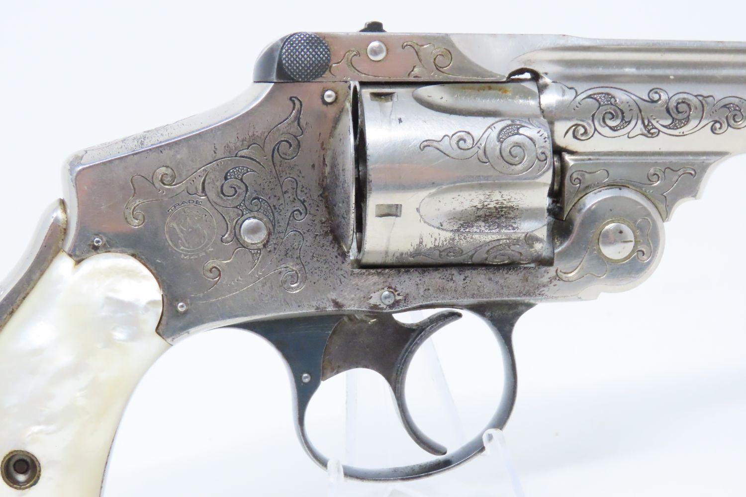 Engraved S W 38 Safety Hammerless 4th Model Revolver With Pearl Grips 