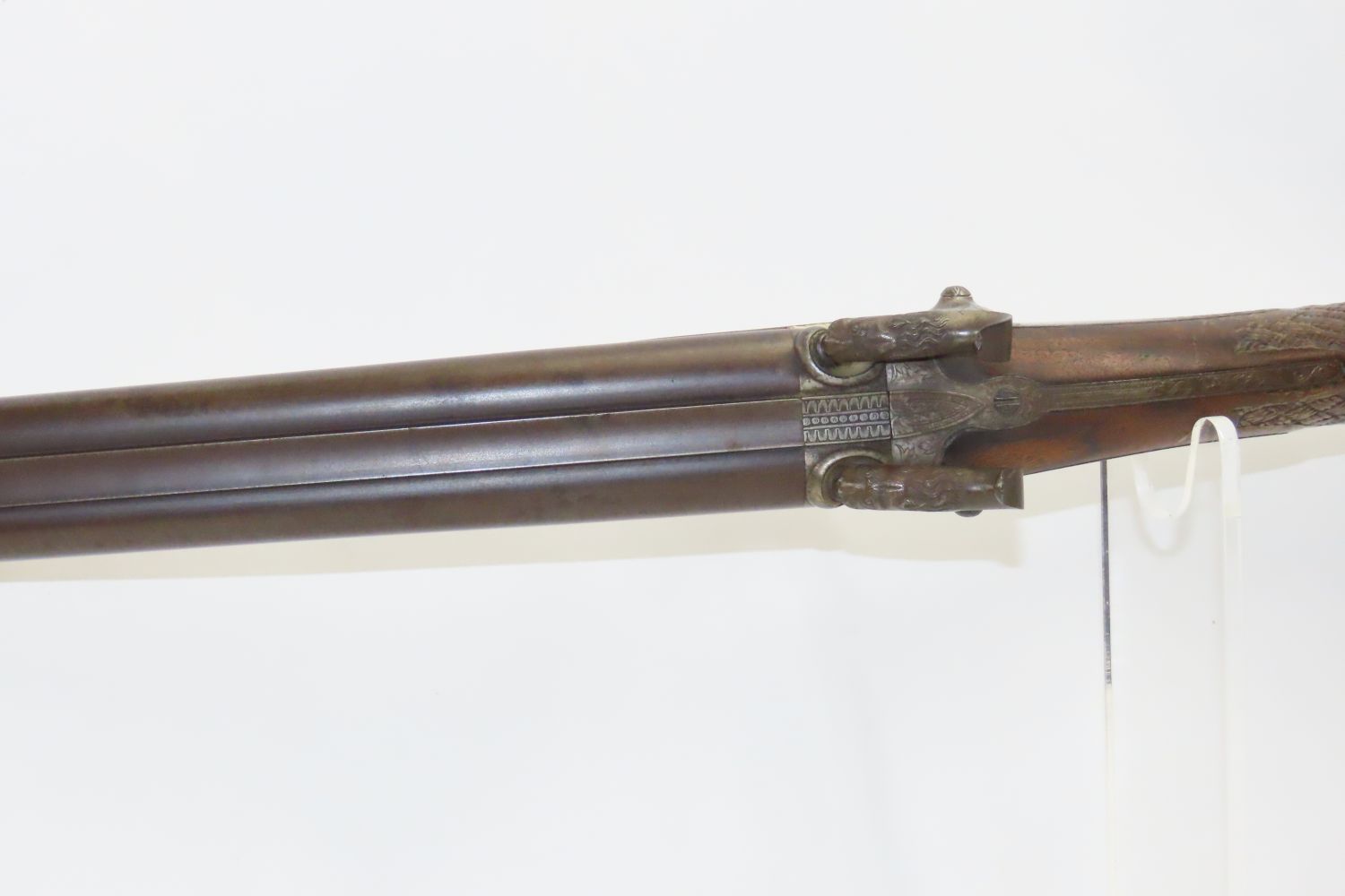 A French double-barrelled sidelock shotgun with spare barrel,Fauré Le Page  in Paris,circa 1890. Cal. 12/65,no. N 571 - A 1894. Barrel with mirror-like  bore made of Bernard Damascus,French proof mark,pearl machined midrib