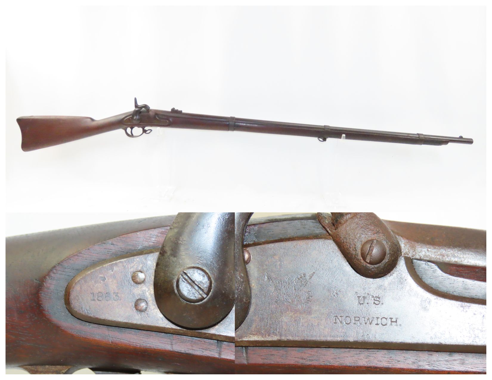 CIVIL WAR Antique NORWICH ARMS Contract U.S. M1861 Percussion Rifle
