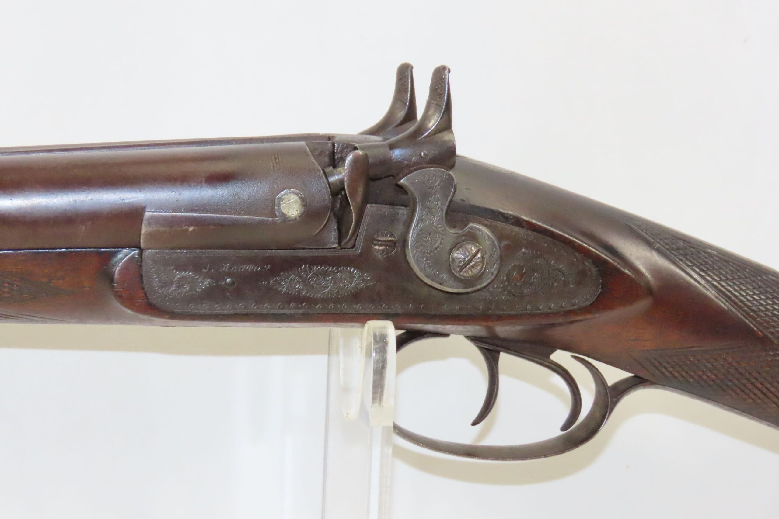 ENGRAVED Antique J. MANTON Percussion DOUBLE BARREL 12 Gauge HAMMER