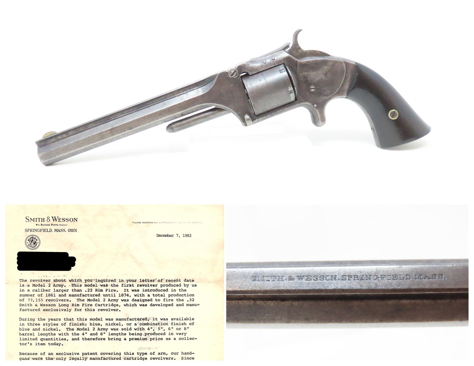 Smith & Wesson Model 2 Army Revolver with Factory Letter 8.18 C&RAntique001 Ancestry Guns