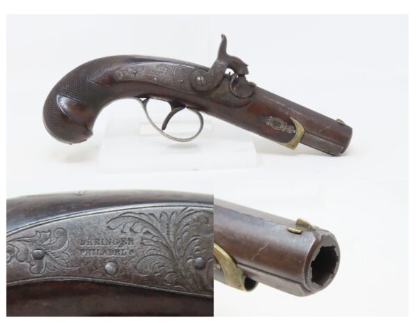 GOLD Banded & SILVER Mounted Antique DERINGER Perc. Pistol KILLED LINCOLN   Henry Deringer’s Famous 1850s Pocket Pistol