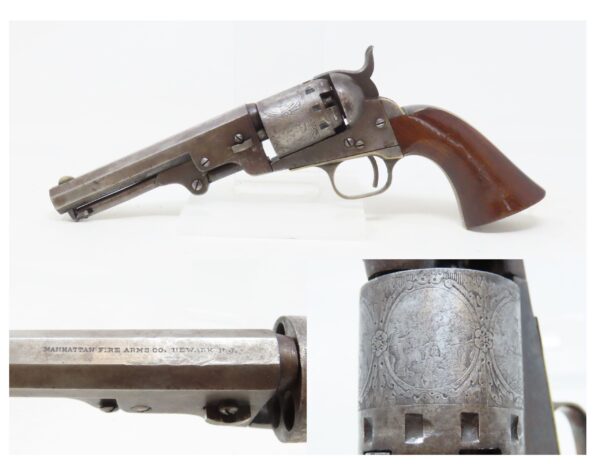 1863 CIVIL WAR / WILD WEST Antique MANHATTAN .36 Percussion “NAVY” Revolver Third Series w/Multi-Panel ENGRAVED CYLINDER SCENE