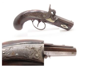 Very Scarce ENGRAVED Antique GILLESPIE .48 Percussion DERINGER Style Pistol CALIFORNIA GOLD RUSH Era RIVERBOAT GAMBLER’s Gun