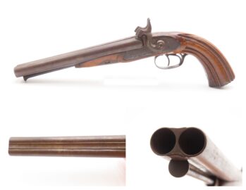 Antique HOWDAH Pistol by BORDONI DOUBLE BARREL .58 Percussion BRESCIA ITALY LARGE SxS FIGHTING SIDEARM
