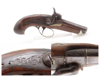 ENGRAVED/SILVER Mounted Antique DERRINGER Percussion Pistol DERINGEE Marked Period Copy of Henry Deringer’s Famous Pistol