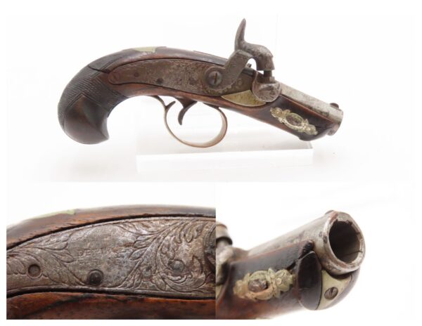 ENGRAVED & SILVER Mounted Antique DERINGER Percussion Pistol KILLED LINCOLN Henry Deringer’s Famous Pocket Pistol GERMAN SILVER