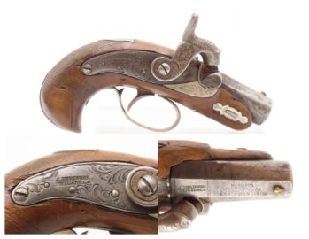 ENGRAVED/SILVER Mounted A.J. PLATE Antique DERRINGER .41 Percussion Pistol  “J. DERINGER” Period Copy Henry Deringer’s Pistol