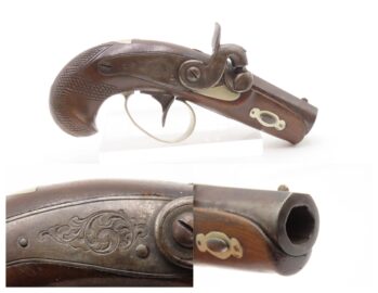 ENGRAVED/SILVER Mounted Antique “PEANUT SIZE” Percussion DERRINGER Pistol   Period Copy of Henry Deringer’s Famous Pistol
