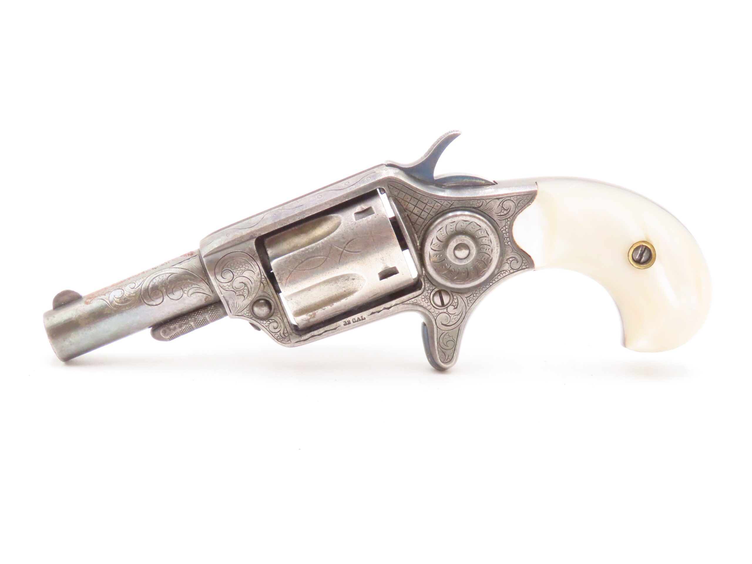 ENGRAVED, SILVER PLATED Antique COLT NEW LINE .32 RF Revolver