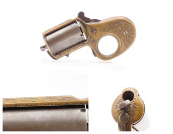 c1876 Antique JAMES REID My Friend KNUCKLE DUSTER .32 RF Revolver ENGRAVED Catskill, New York BRASS KNUCKLE-PISTOL Combination