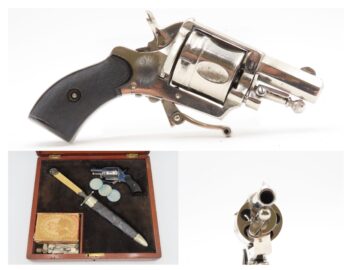 Cased GAMBLING SET” w/Belgian DA Folding Trigger POCKET Revolver & DAGGER   7.65mm SELF DEFENSE Handgun w/ACCESSORIES