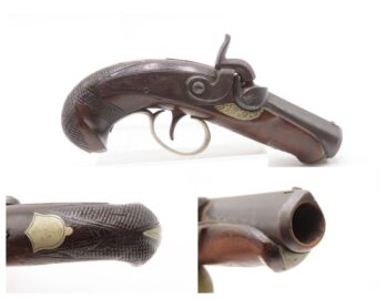 ENGRAVED/SILVER Mounted J.E. EVANS Antique “PEANUT SIZE” DERRINGER Pistol Period Copy of Henry Deringer’s Famous Pistol