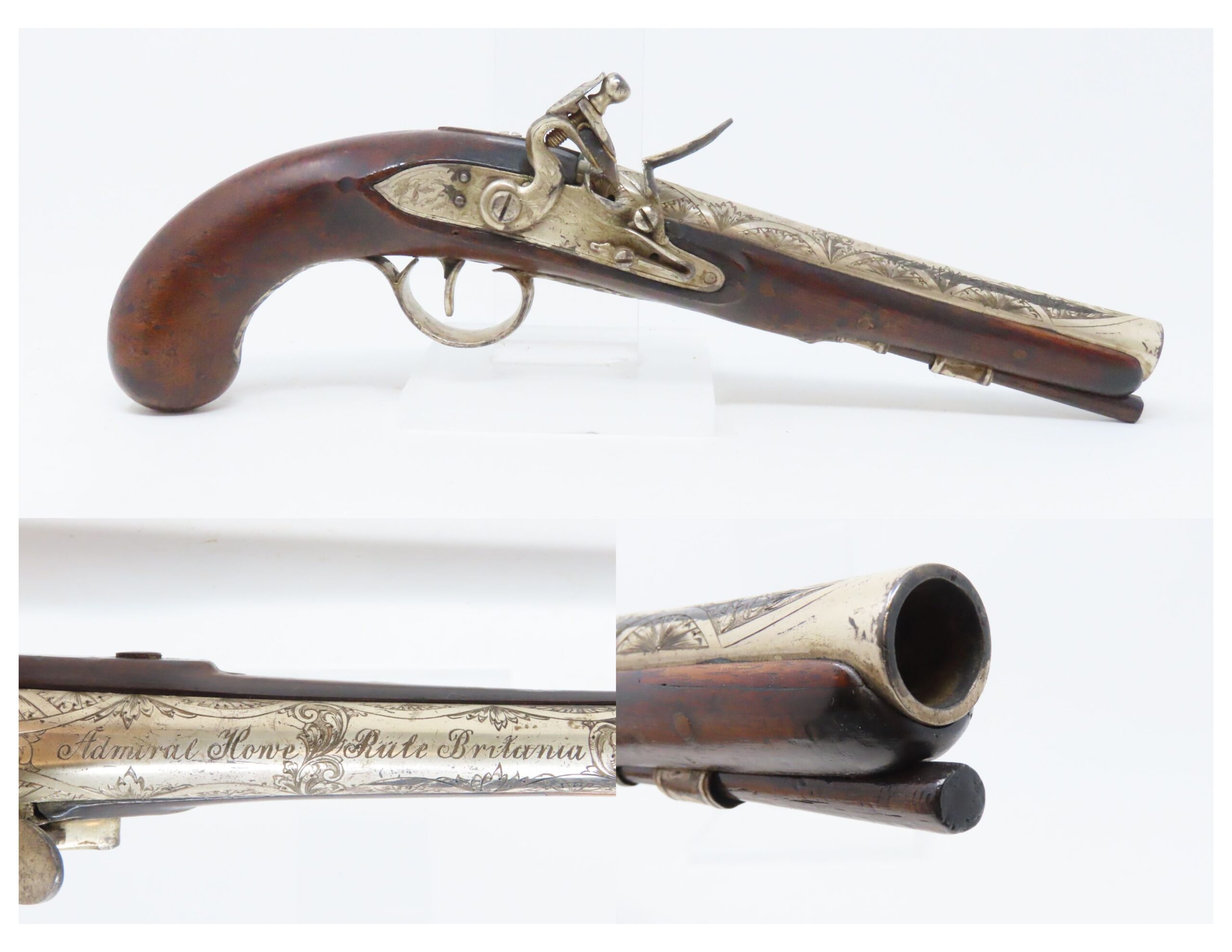 RULE BRITANNIA! ADMIRAL HOWE British FLINTLOCK Pistol by ELLIS .62