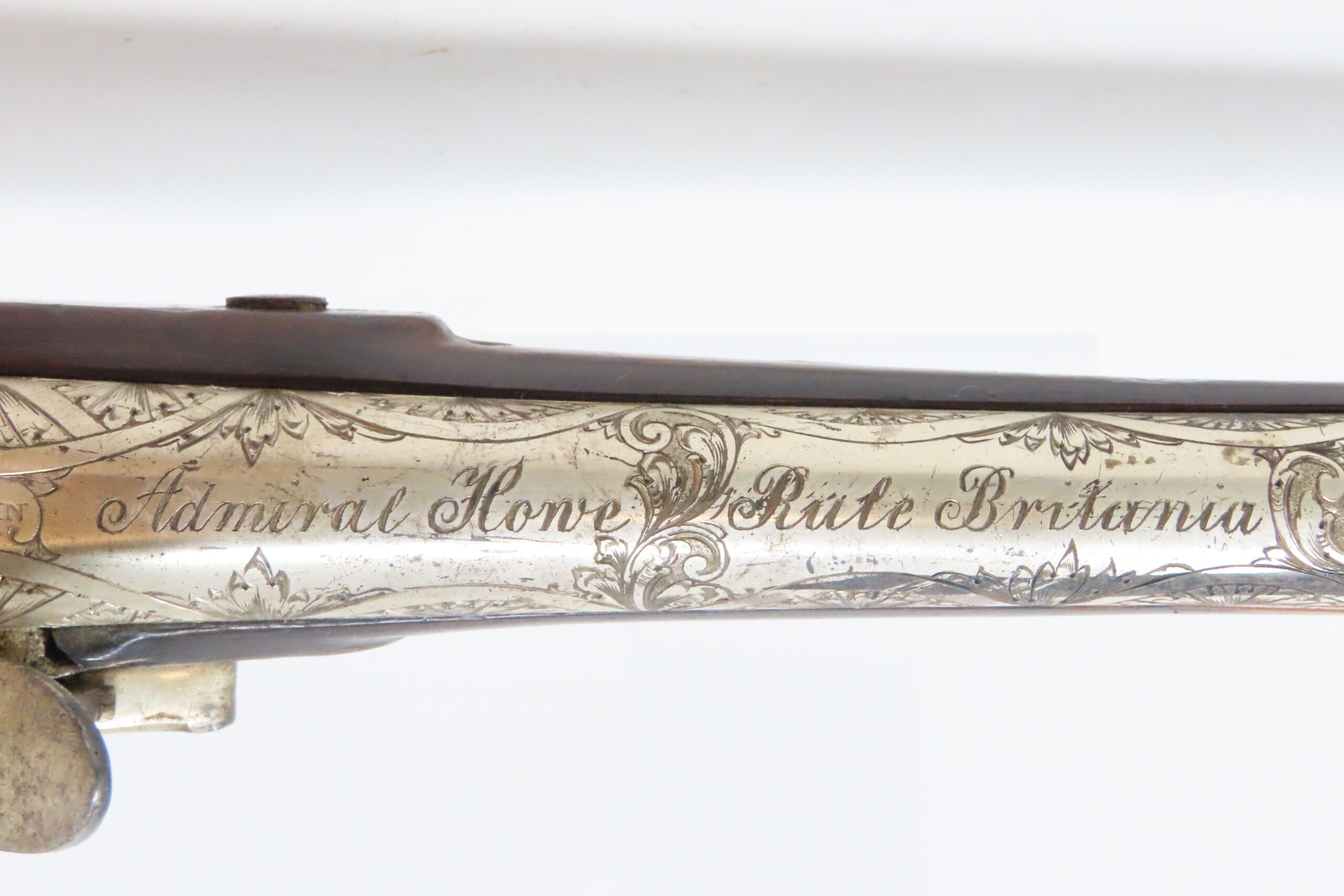 RULE BRITANNIA! ADMIRAL HOWE British FLINTLOCK Pistol by ELLIS .62 Antique Ornately Engraved London Sidearm Late-18th Century - Image 10