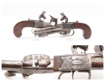 ENGRAVED PAIR British Antique NOCK FLINTLOCK Boxlock Pistols SNAP BAYONETS  LONDON Marked with PRE-1813 BIRMINGHAM PROOFS
