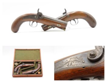 CASED PAIR of ENGRAVED Antique WHEELER & SON of London PERCUSSION Pistols 1830s-40s ENGLISH SELF DEFENSE Handguns