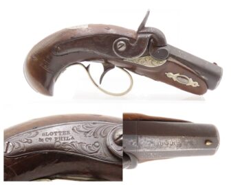 ENGRAVED/SILVER Mounted SLOTTER & CO. Antique DERRINGER Percussion Pistol Period Copy of Henry Deringer’s Pistol J.P. LOWER