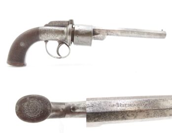 ENGRAVED Antique RICHARDS BAR HAMMER Transitional PERCUSSION DA Revolver Mid 1800s DOUBLE ACTION .44 Caliber Firearm
