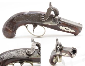 SILVER MOUNTED Antique C. CURRY Retailer HENRY DERINGER Percussion Pistol Factory Engraved SAN FRANCISCO SHIPPED Pistol