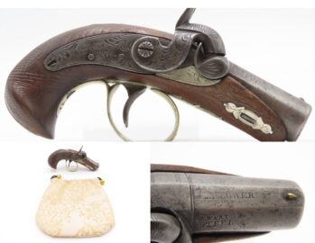 ENGRAVED/SILVER Mounted SLOTTER & CO. Antique DERRINGER Percussion Pistol Period Copy of Henry Deringer’s Pistol J.P. LOWER