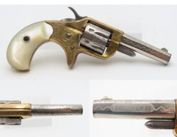 1876 FACTORY ENGRAVED Antique COLT “NEW LINE” .22 RF Revolver w/PEARL GRIPS ETCHED PANEL Rimfire SELF DEFENSE/HIDEOUT Revolver