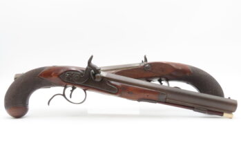 Antique ENGRAVED PAIR British RUMBOLD Percussion DUELING/OFFICER’S Pistols  Inscribed GOLD & SILVER ACCENTED Conversion Pistols