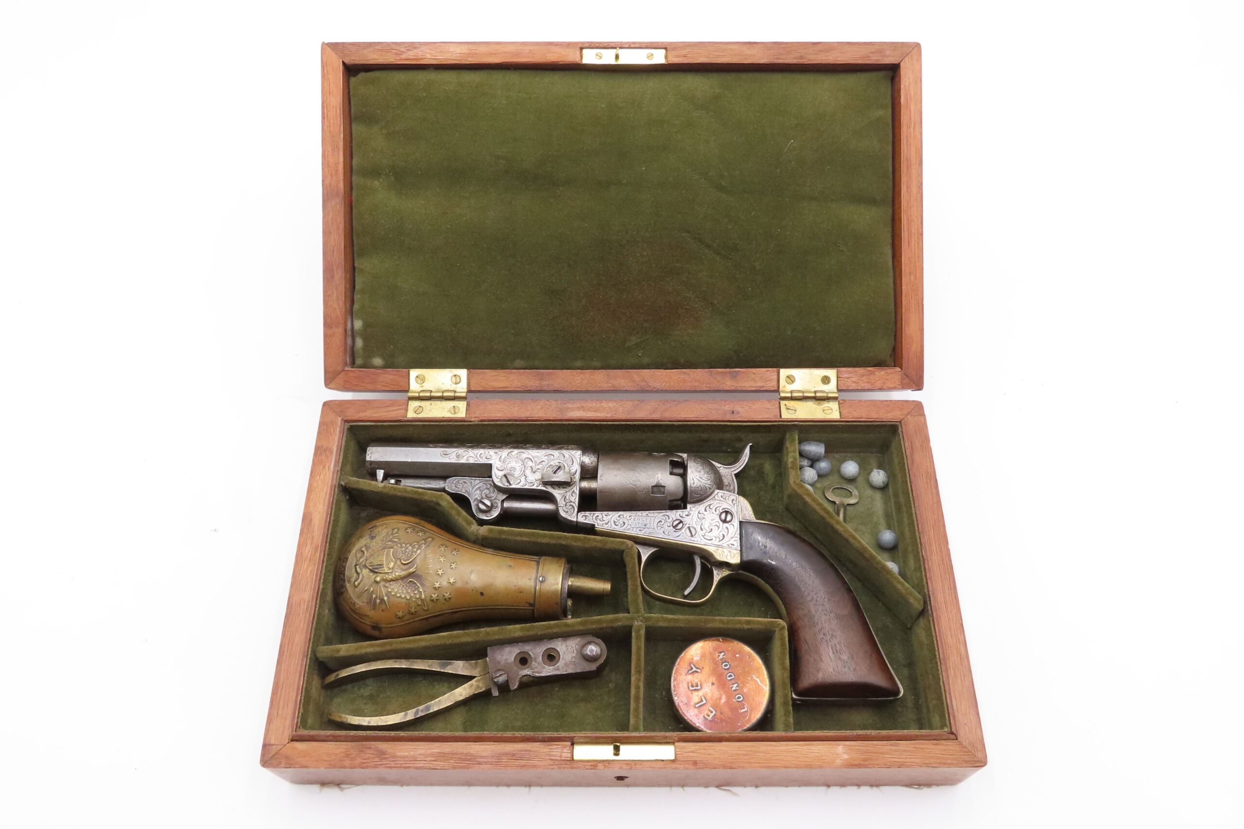 CASED 1852 GUSTAVE YOUNG Era Factory Engraved COLT M1849 Revolver CIVIL WAR Antique .31 PERCUSSION Pocket Revolver ACCESSORIES - Image 3