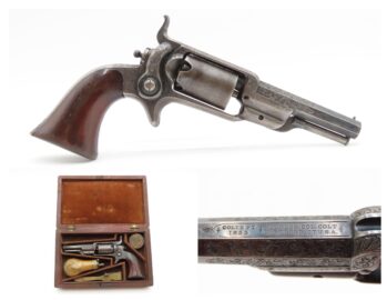 GUSTAVE YOUNG ENGRAVED Antique COLT 1855 ROOT Sidehammer Revolver CASED     PERCUSSION .28 Caliber Revolver w/ACCESSORIES