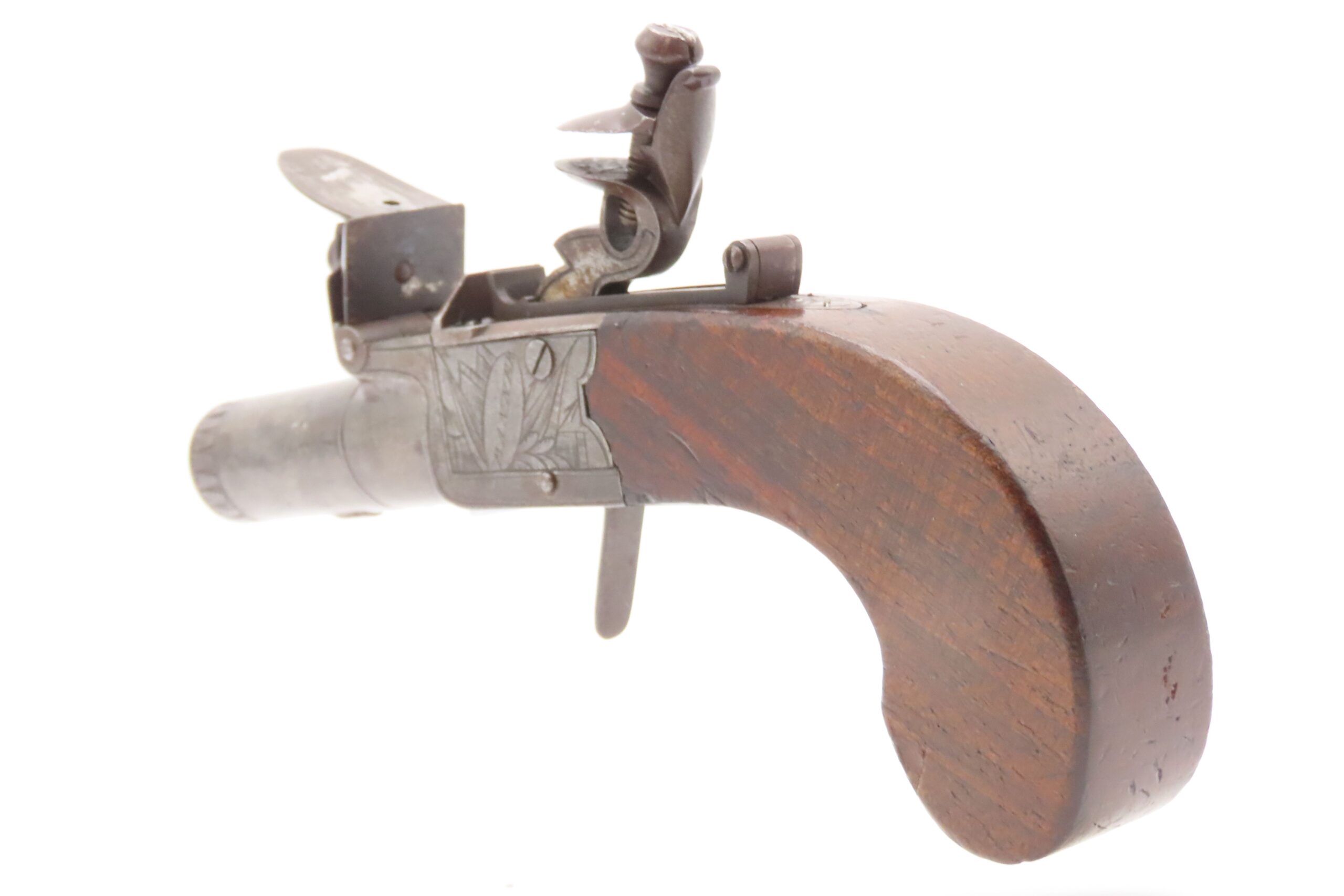 Engraved CASED BRACE of British BANNER Antique Boxlock FLINTLOCK Pistols With WOODEN CASE, TWO FLINTS, & PICK/SCREWDRIVER - Image 31
