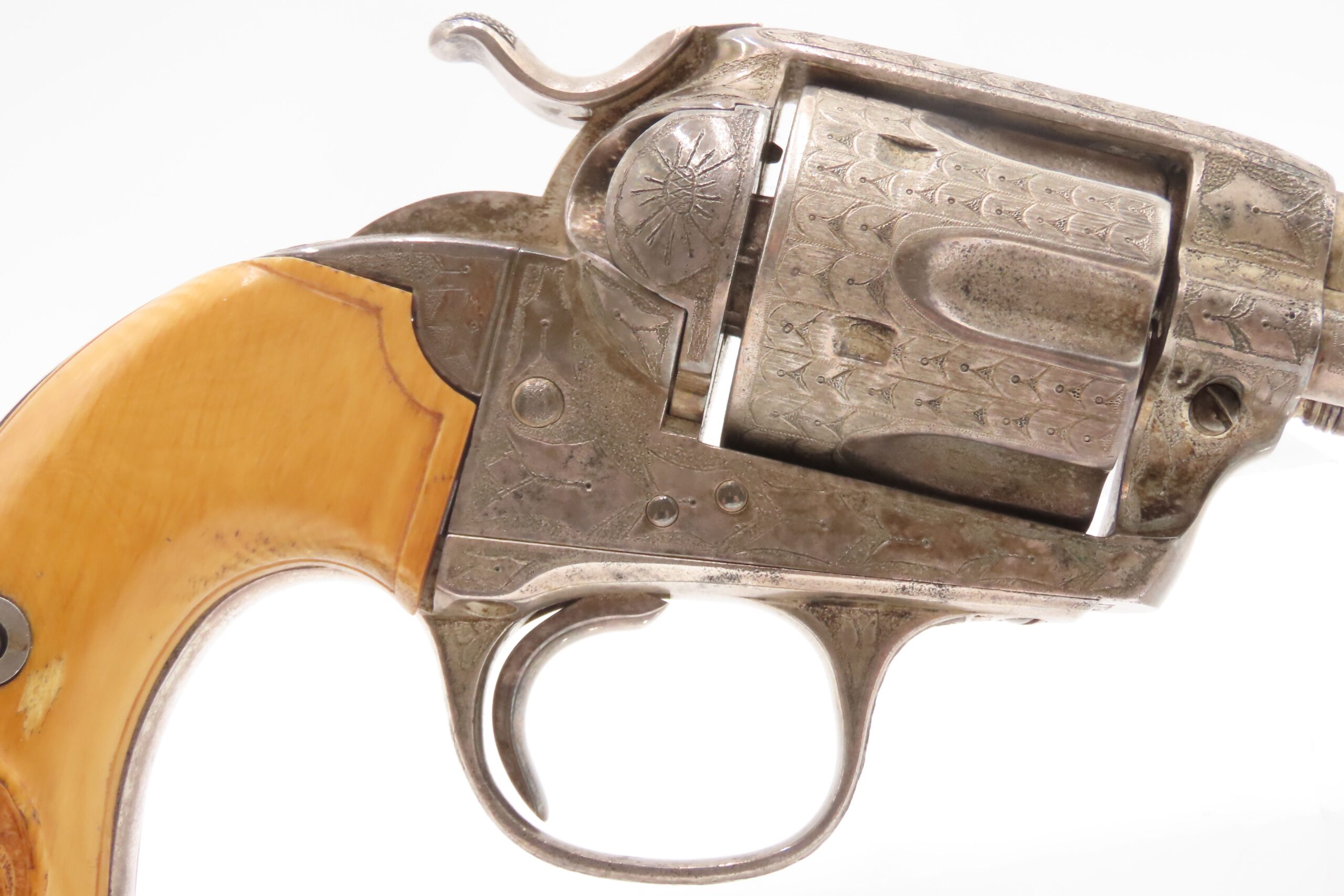 1905 ENGRAVED, SILVER PLATED COLT Bisley SAA .32-20 WCF Revolver C&R CARVED EAGLE & SNAKE IVORY GRIPS - Image 6