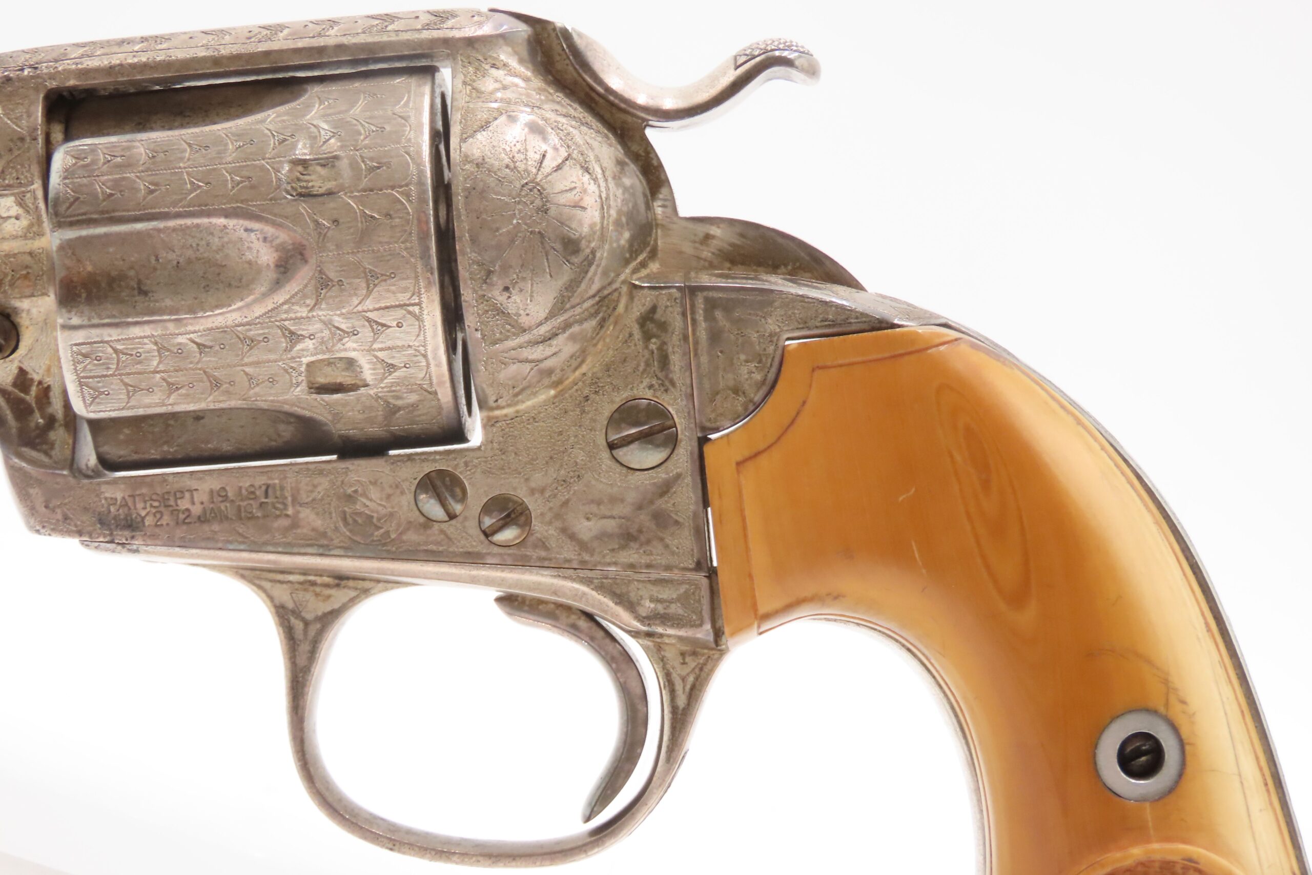 1905 ENGRAVED, SILVER PLATED COLT Bisley SAA .32-20 WCF Revolver C&R CARVED EAGLE & SNAKE IVORY GRIPS - Image 21