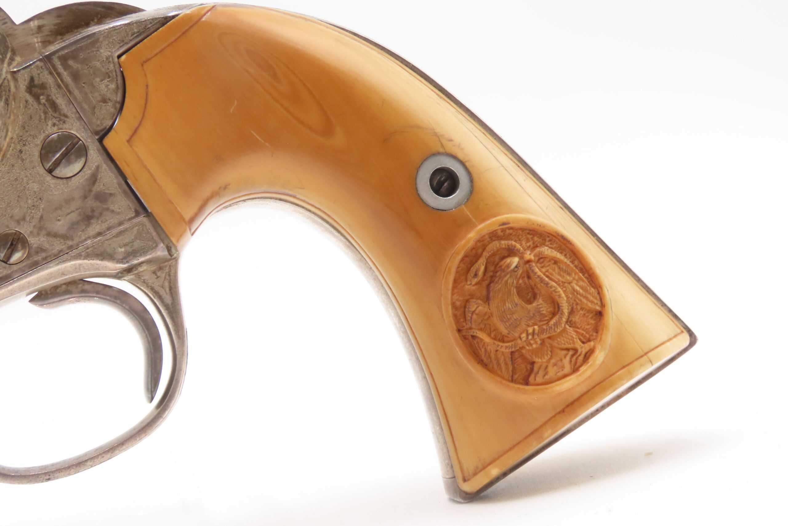 1905 ENGRAVED, SILVER PLATED COLT Bisley SAA .32-20 WCF Revolver C&R CARVED EAGLE & SNAKE IVORY GRIPS - Image 22