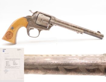 1905 ENGRAVED, SILVER PLATED COLT Bisley SAA .32-20 WCF Revolver C&R CARVED EAGLE & SNAKE IVORY GRIPS