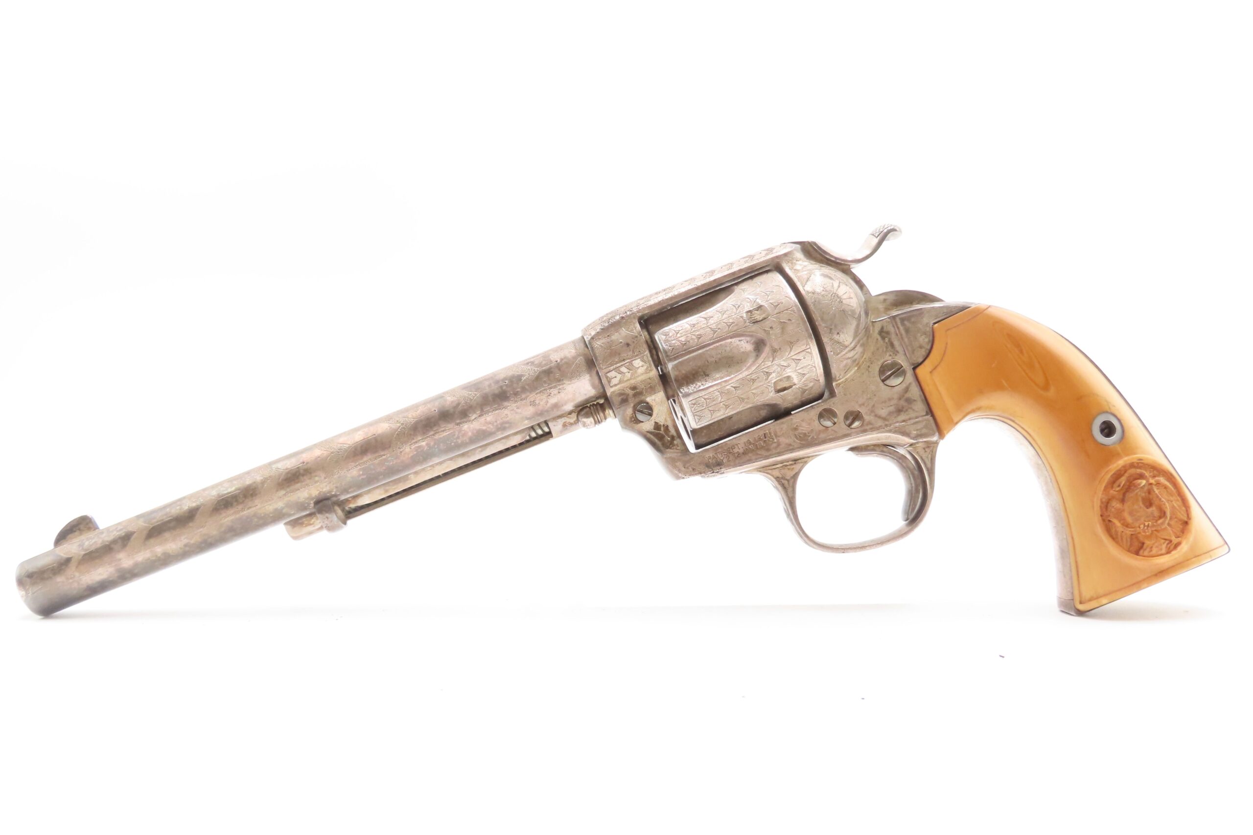 1905 ENGRAVED, SILVER PLATED COLT Bisley SAA .32-20 WCF Revolver C&R CARVED EAGLE & SNAKE IVORY GRIPS - Image 18