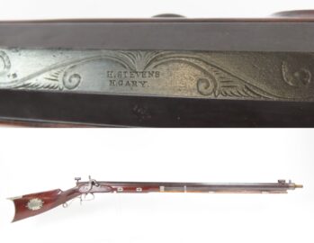 Mid-1800s Antique H. STEVENS/H. GARY Half Stock .36 Percussion TARGET Rifle ENGRAVED w/BULLET STARTER & GERMAN SILVER FURNITURE
