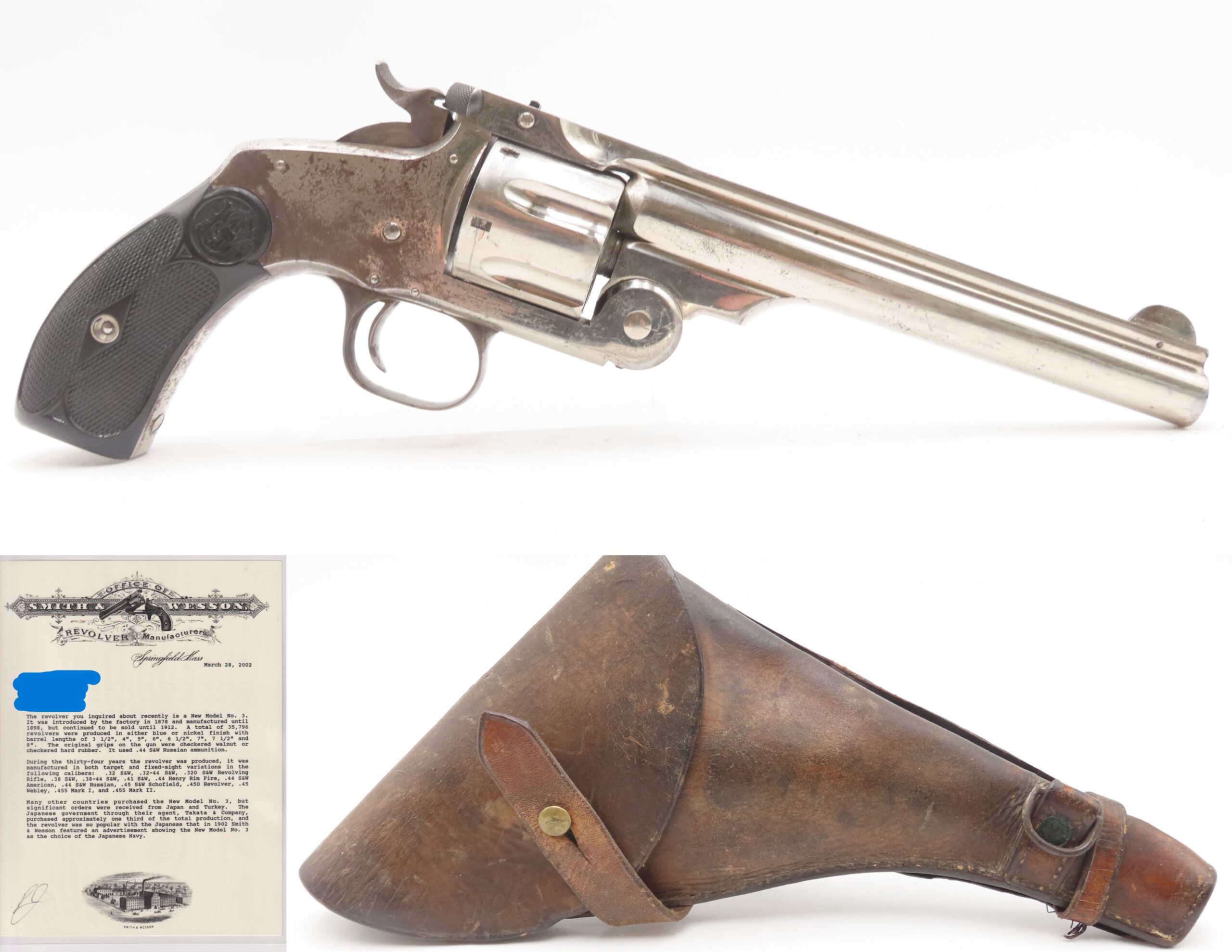 RARE, LETTERED AUSTRALIAN COLONIAL POLICE S&W No. 3 in .44 RUSSIAN Antique 1 OF 30 6 ½” Single Action .44 S&W RUSSIAN w/HOLSTER