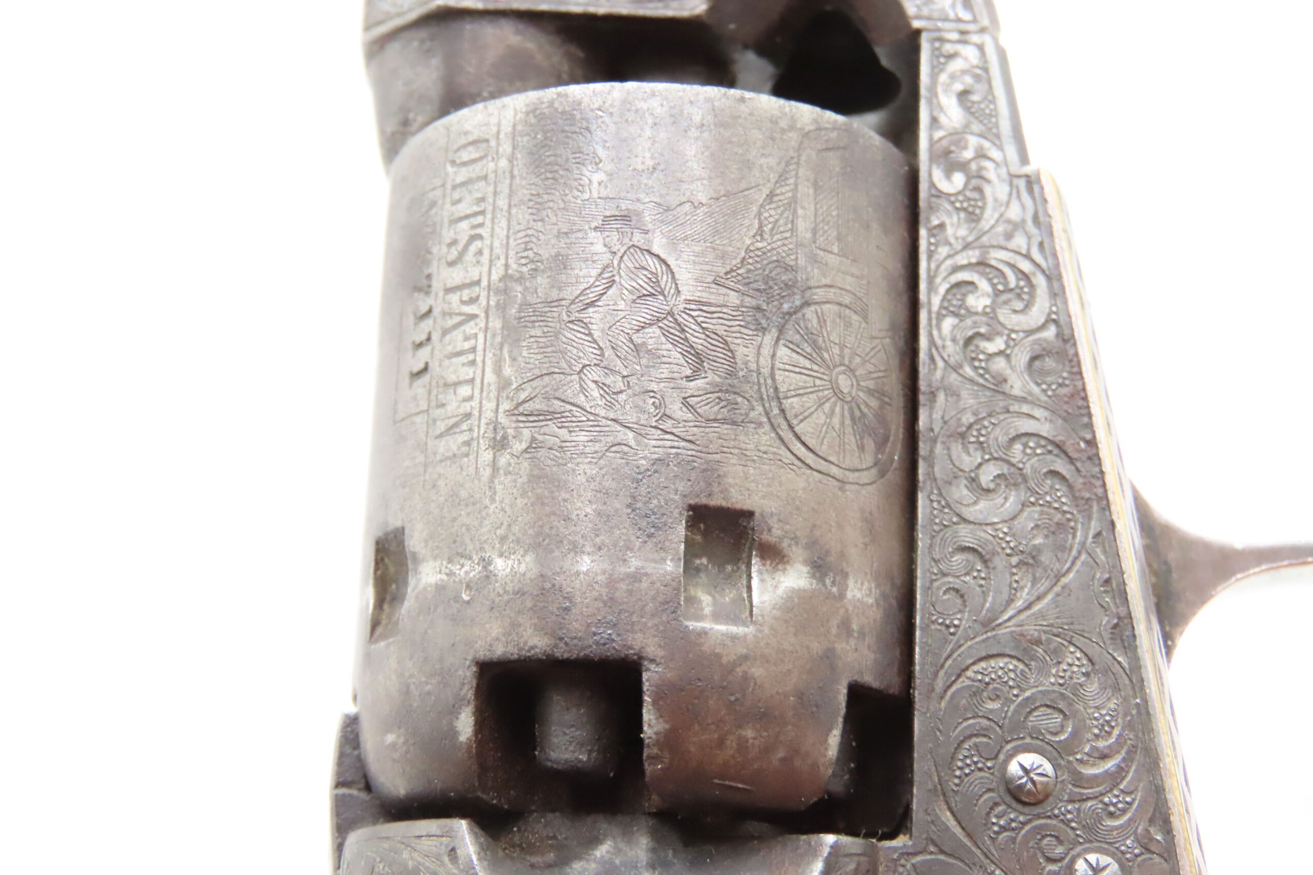 Scarce GUSTAVE YOUNG Factory Engraved COLT M1849 Percussion POCKET Revolver With Hand Engraved “PRESENTATION” Barrel Address - Image 6