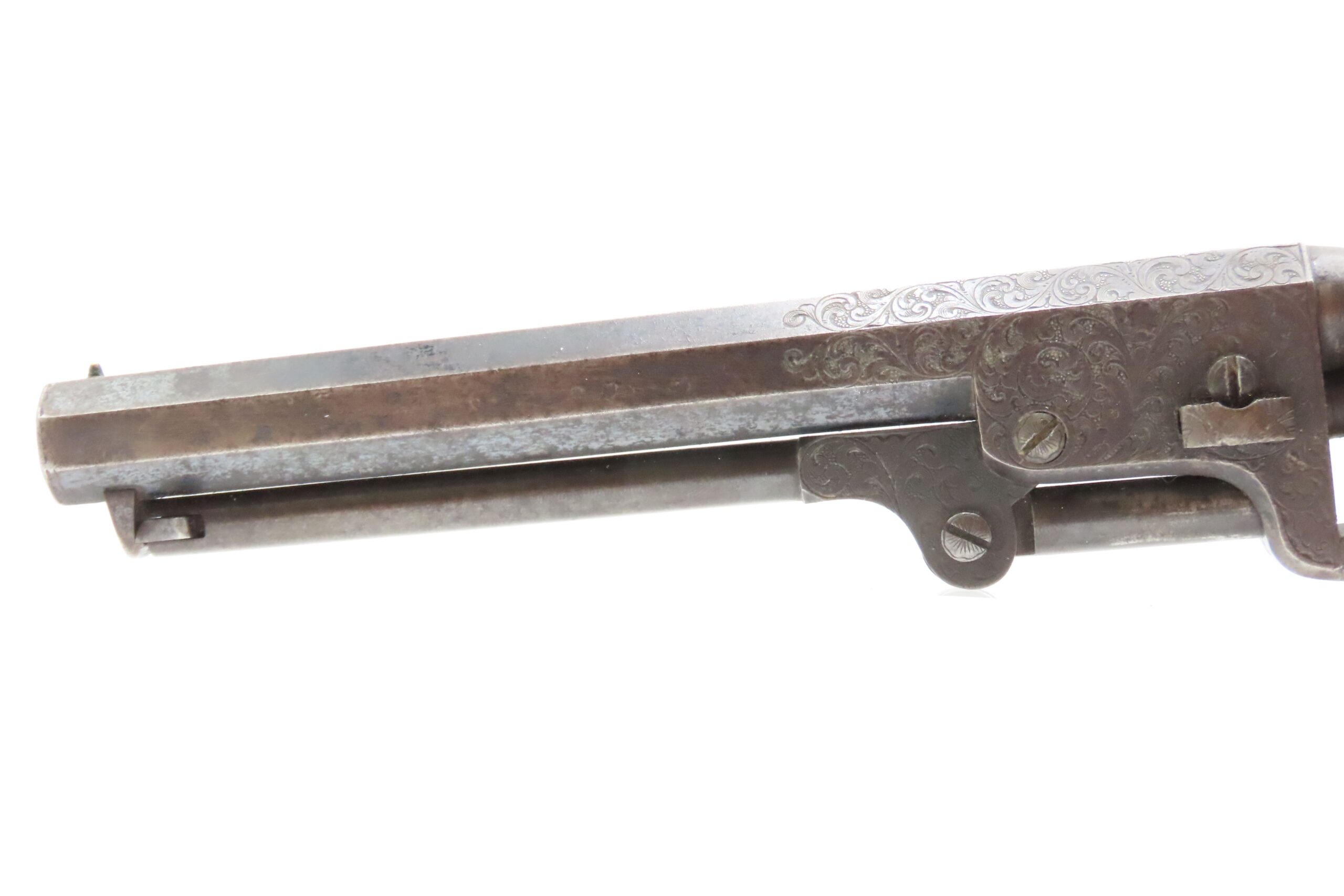 Scarce GUSTAVE YOUNG Factory Engraved COLT M1849 Percussion POCKET Revolver With Hand Engraved “PRESENTATION” Barrel Address - Image 17