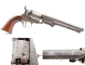 Scarce GUSTAVE YOUNG Factory Engraved COLT M1849 Percussion POCKET Revolver With Hand Engraved “PRESENTATION” Barrel Address