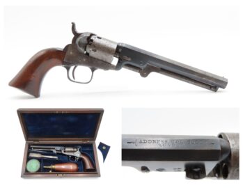 EARLY 3-DIGIT Antique LONDON MANUFACTORY COLT 1849 POCKET Revolver .31  Cased with Inscription, Made c1853