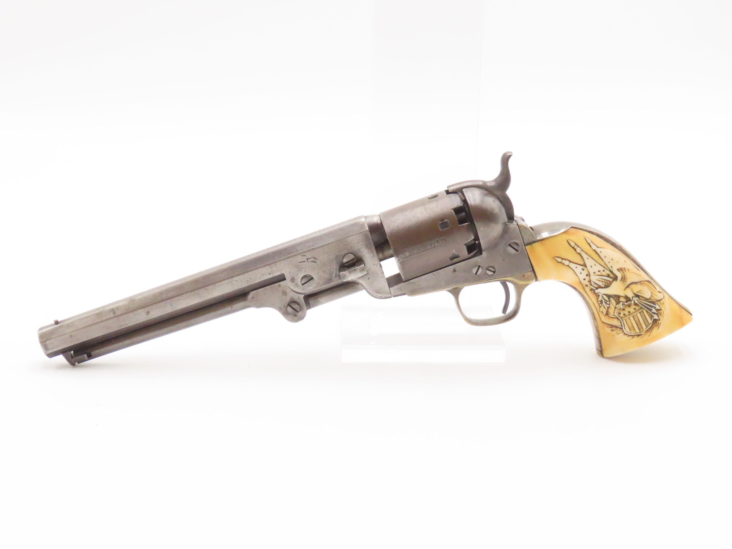 CSA OFFICER’S Antique CIVIL WAR Colt 1851 NAVY Inscription & Carved Ivories Battle of Pea Ridge Veteran, Carnegie Medal Awardee - Image 4