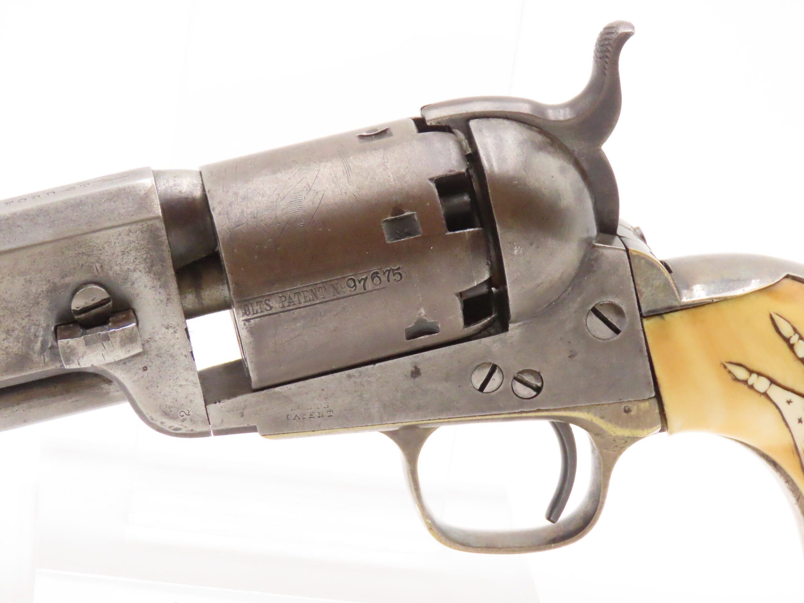CSA OFFICER’S Antique CIVIL WAR Colt 1851 NAVY Inscription & Carved Ivories Battle of Pea Ridge Veteran, Carnegie Medal Awardee - Image 6