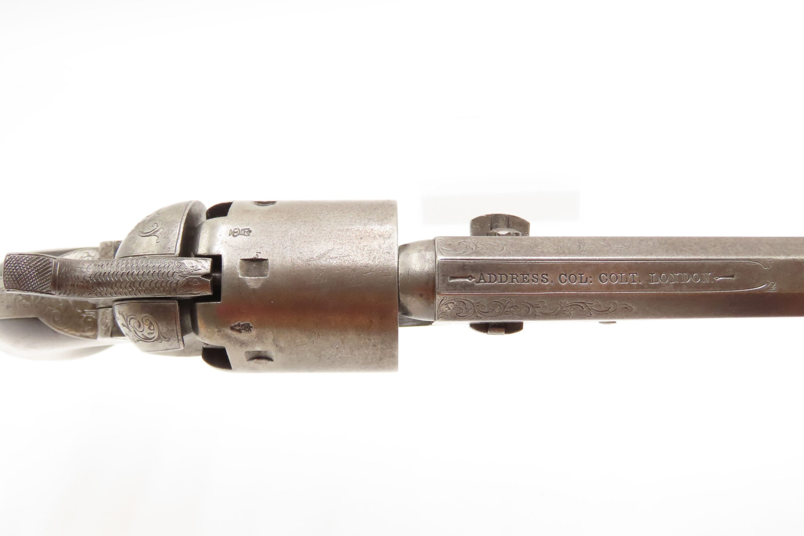 LONDON COLT M1851 NAVY Revolver CASED & FACTORY ENGRAVED Percussion Antique Made in England with English Engraving - Image 13