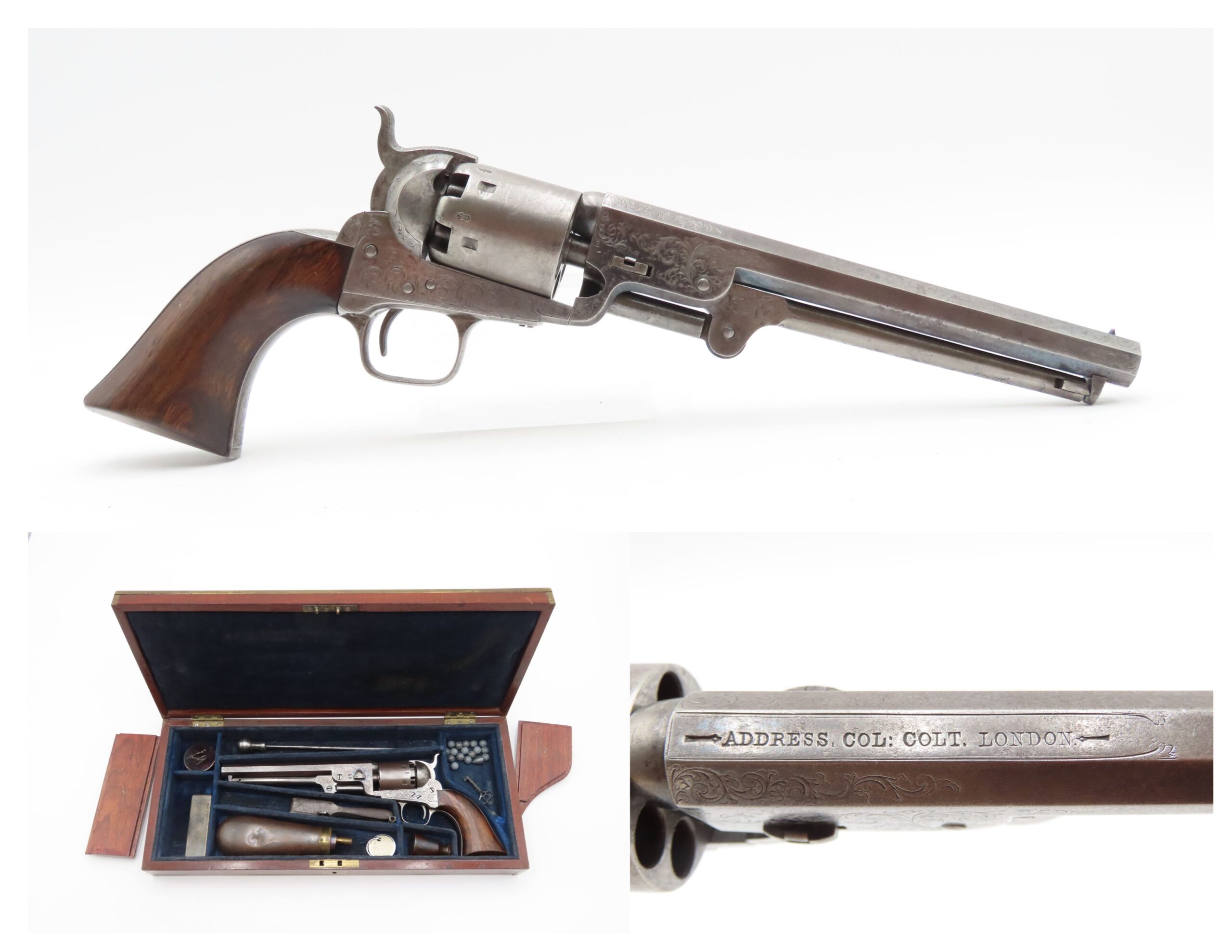 LONDON COLT M1851 NAVY Revolver CASED & FACTORY ENGRAVED Percussion Antique Made in England with English Engraving