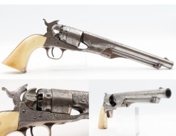 ENGRAVED CIVIL WAR Antique COLT Model 1860 Army with IVORY GRIP Made 1864   With Gustave Young Pattern Scroll Engraving
